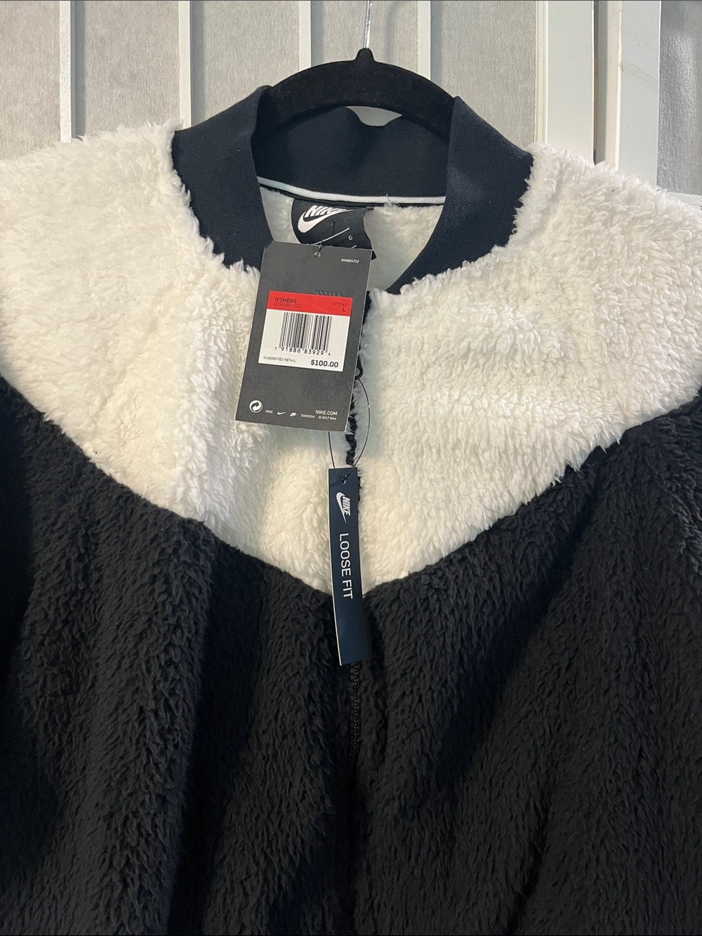 Nike Black & White Sherpa Full-Zip Jacket